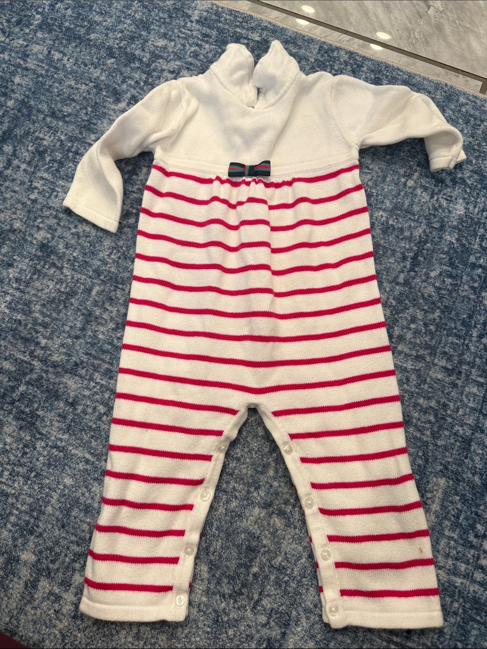 Cream and Hot Pink Striped Knit Baby One-Piece